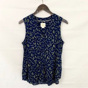 Maeve Anthropologie Navy Banana Print Tank Blouse